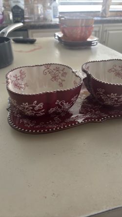 Ceramic Double Bowl Serving Set with Tray