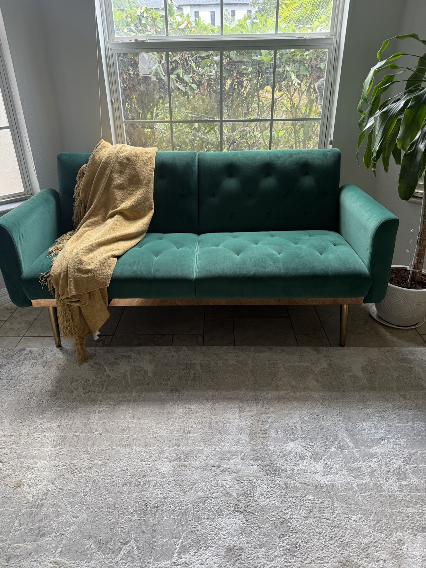 Green Futon With Area Rug (5x8)