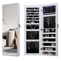 LED Jewelry Cabinet Armoire Organizer,Wall/Door Mount Jewelry Organizer and Storage with Full-Length Mirror Hanging Jewelry Organizer Full Length Mirr
