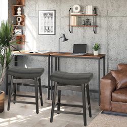 New Saddle Seat Bar Stools Set of 2 Counter Height Barstool Solid Leg Faux Leather