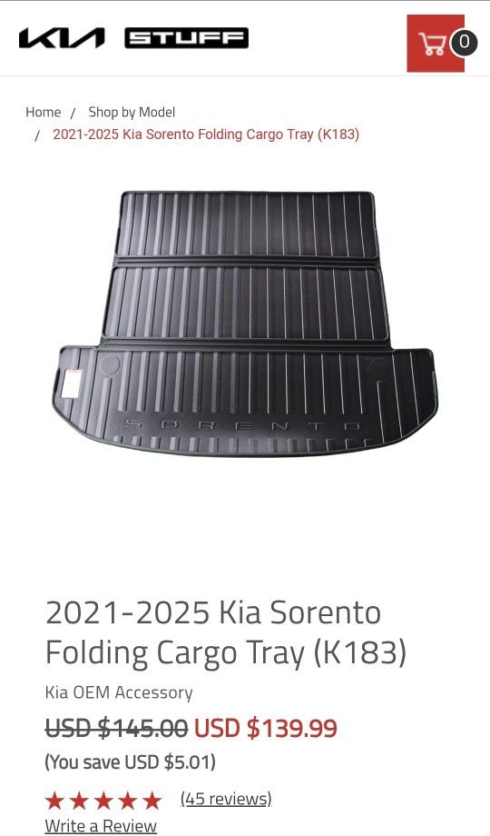 2021-2025 Kia Sorento Cargo Tray
