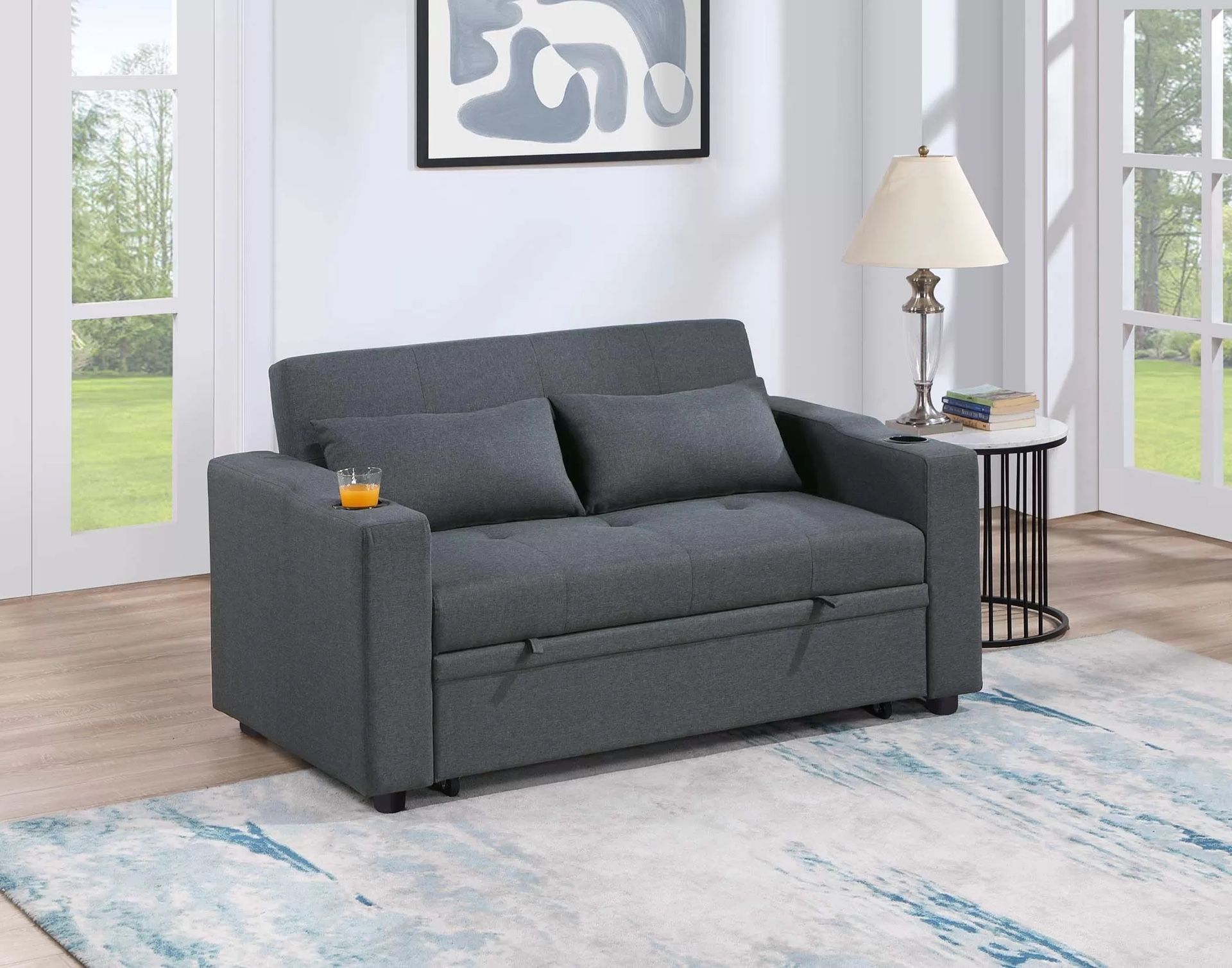 Convertible Sofa Sleeper Sofa W/ Cup Holders