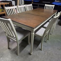 Brand New Cream / Walnut Color Dining Room Table Set with 8 Chairs