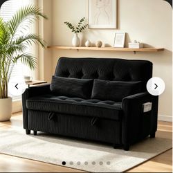 Black Corduroy Tufted Loveseat Sleeper Sofa
