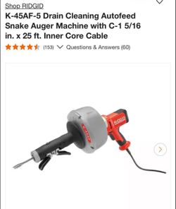 Ridgid K-45AF-5 Drain Cleaning Autofeed Snake Auger Machine with C-1 5/16 in. x 25 ft. Inner Core Cable new