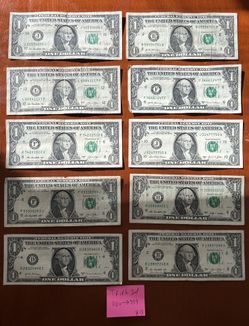 Dollar Bill Set Of 10 Triple Special Serial Numbers 000 To 999