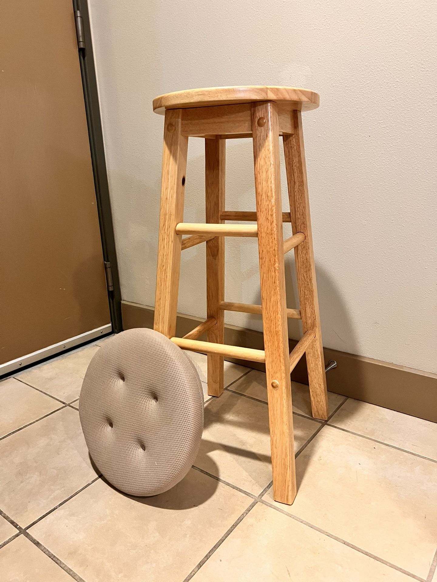 Elegant 29" Wooden Barstool with Beige Cushion - Perfect for Bars and Kitchens