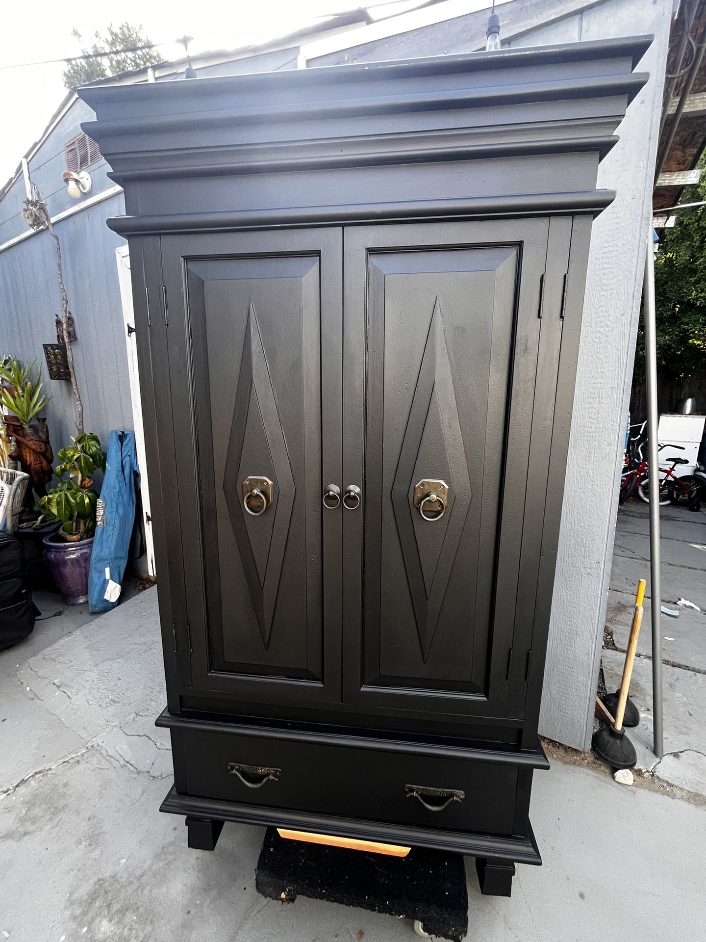 Black Pure Wood Armoire Cabinet