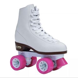 Chicago Women's Premium White Leather Lace Up Adjustable High-Top Roller Skates