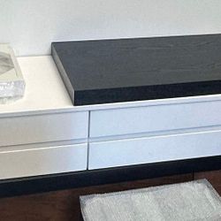 TV Cabinet Living Room Furniture Retractable Black and White TV Stand Rectangular Storage Floor Cabinet