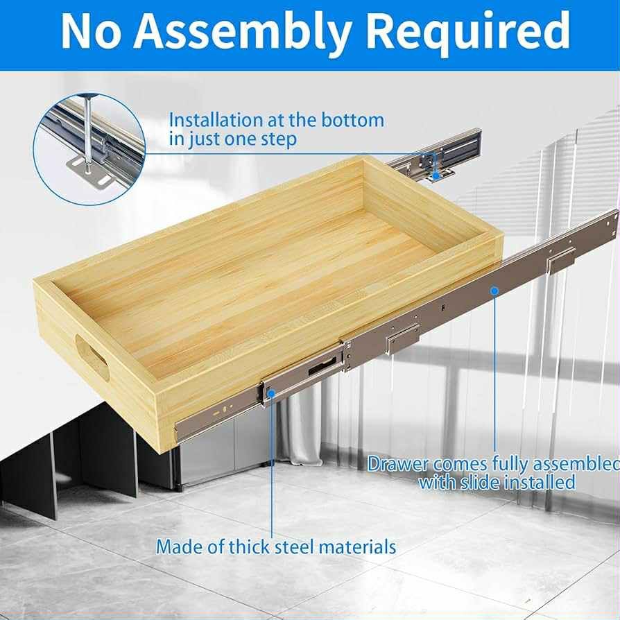Pull Out Cabinet Organizer, 1PC 12" W x 21" D Soft Close Slide Out Wood Drawer Storage Shelves for Kitchen, Base Cabinet Organization for Pantry, Fini
