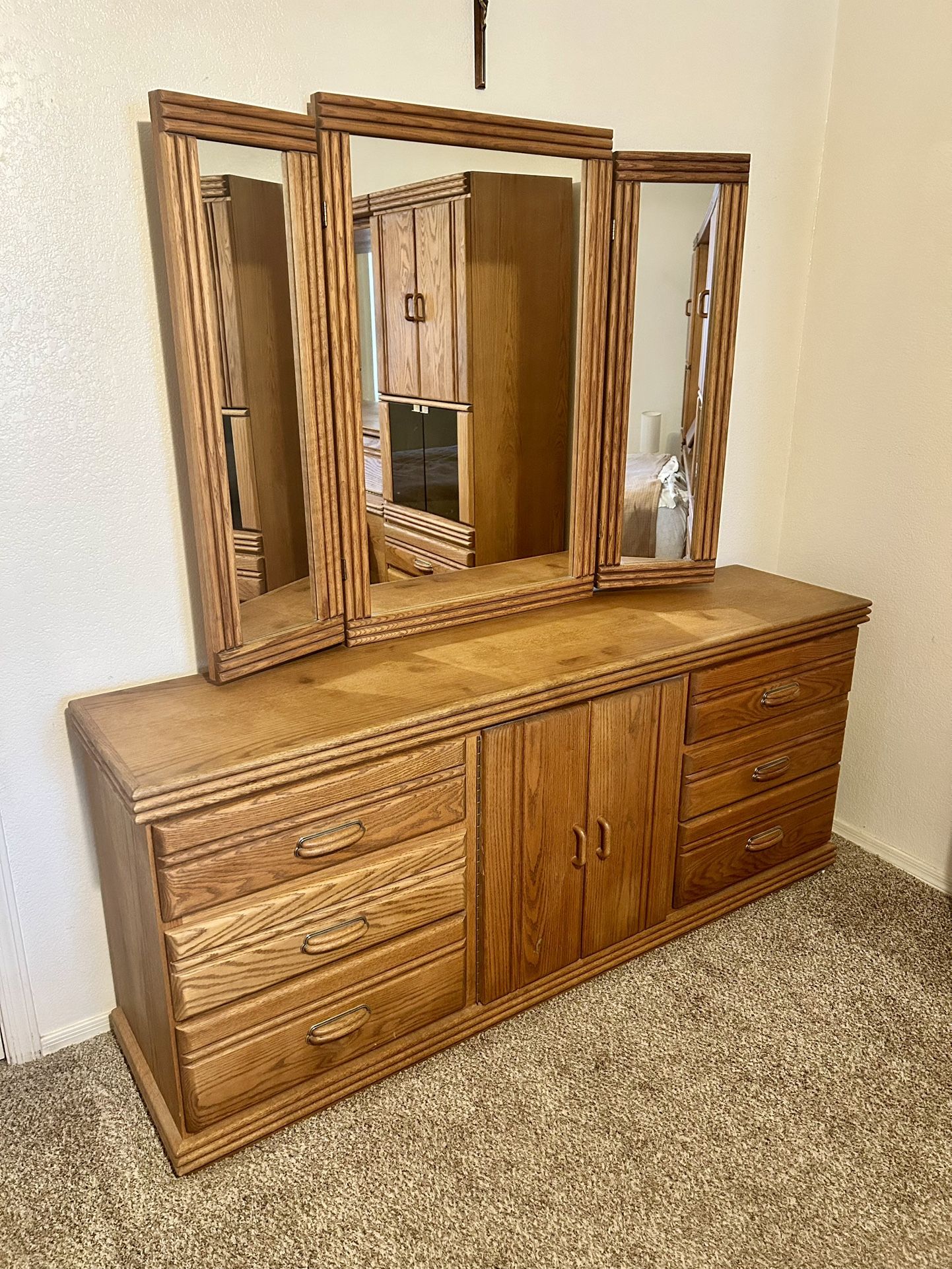 Solid Oak Bedroom Set - Moving, Must Sell