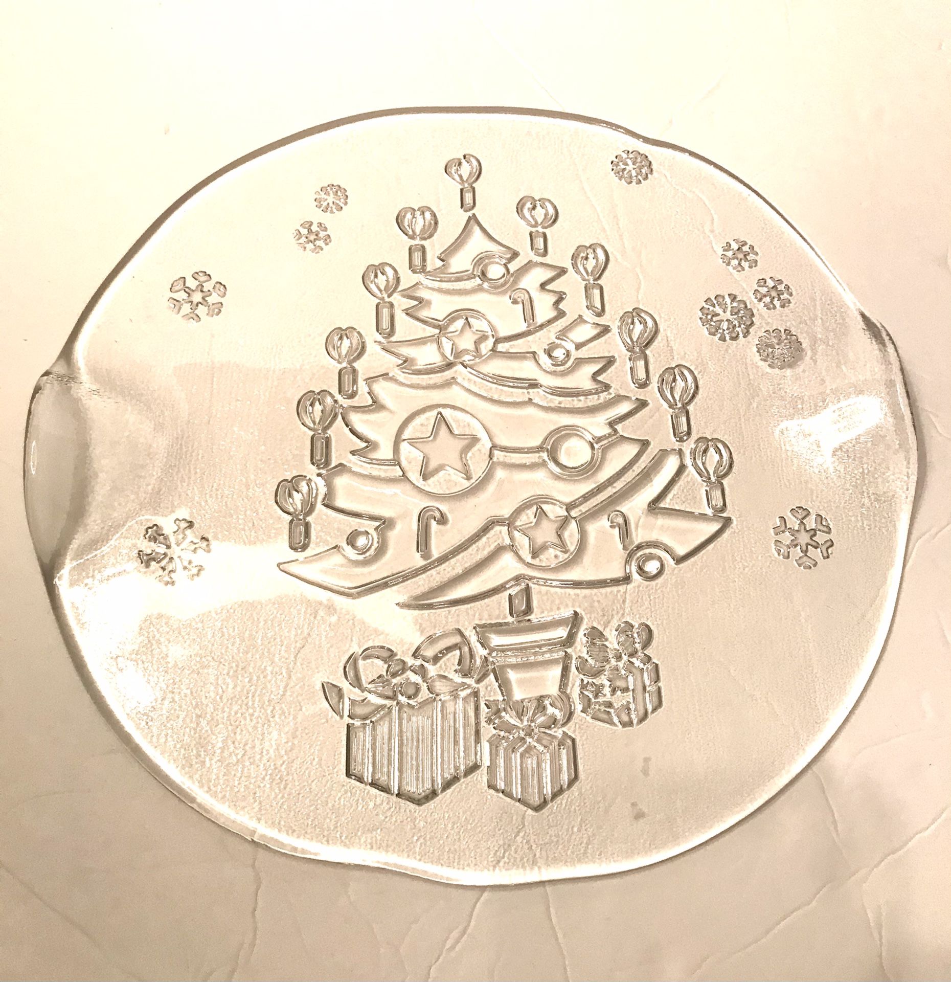 Holidays Christmas Tree Glass Crystal Embossed Serving Platter/Tray/Plate