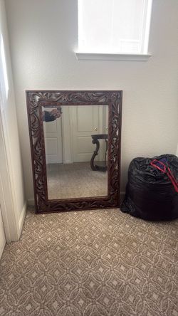 Ornate Dark Wood Framed Wall Mirror