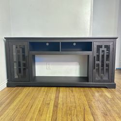 Farmhouse Fireplace TV Stand for 80 Inch TV, 32" Tall Entertainment Center, Modern Media Console, 6 Shelves Black