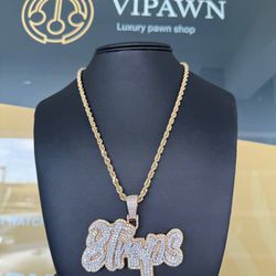 10k solid yellow gold natural diamond pendant 14k yellow gold solid rope chain necklace iced out bussdown piece