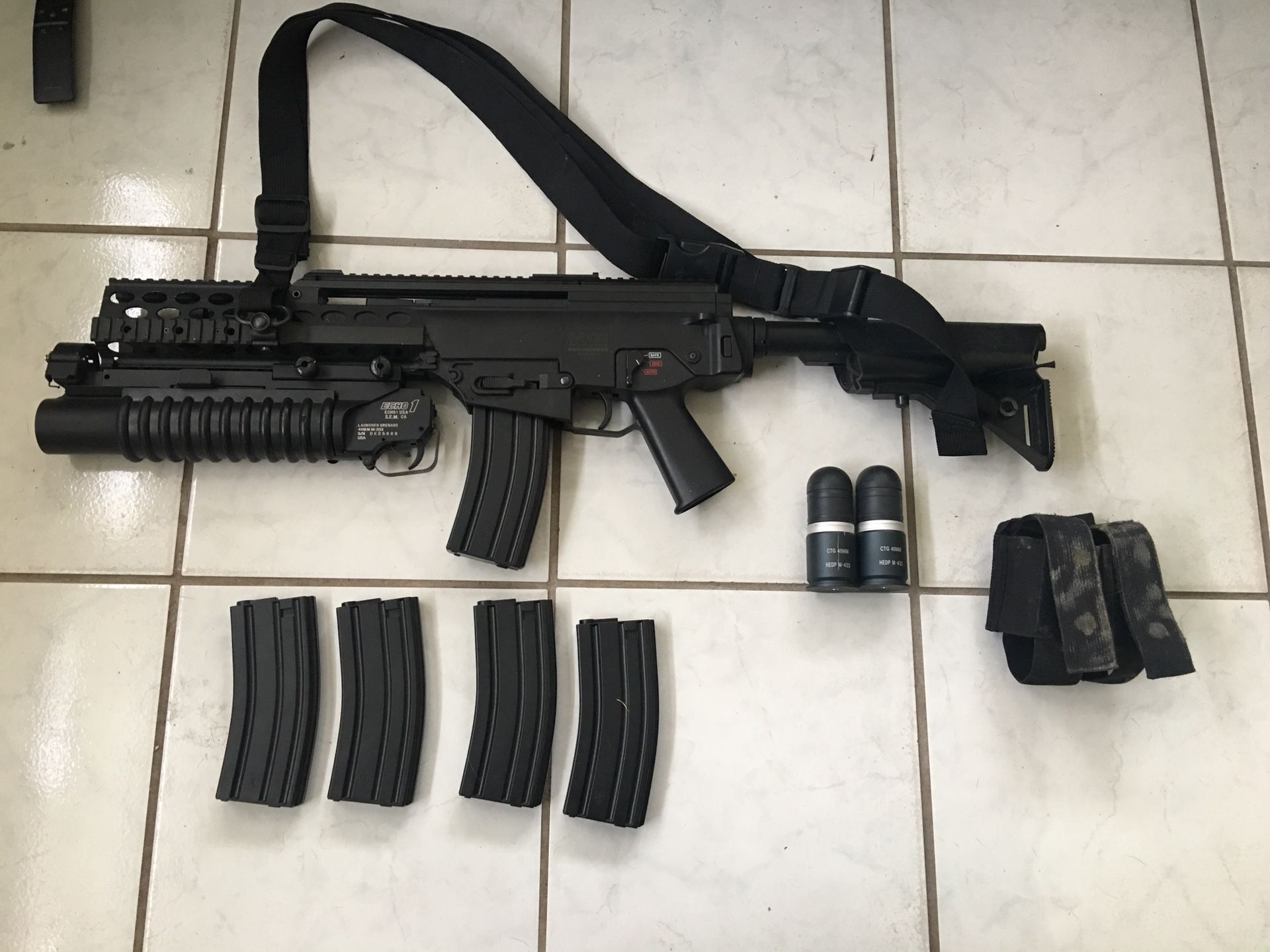 Echo1 MTC-2 G36/M4 hybrid with grenade launcher, spare grenades, and spare mags.