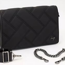 LUG Huddle Matte Luxe E/W With Chain Strap Metallic Black Large Shoulder Bag 