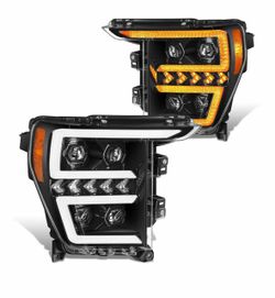 DNA MOTORING LED Pair White 3D Light Bar Headlights Compatible With 2021-2023 Ford F150