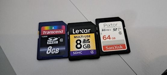 SD CARDS-BUNDLE OF 3. 64 GIG. AND TWO 8 GIGS.