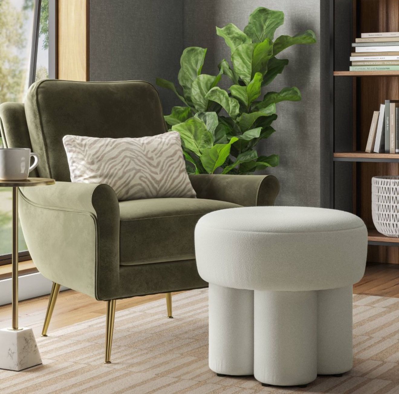 New Boucle Fully Upholstered Accent Ottoman Stool Cream - Threshold™