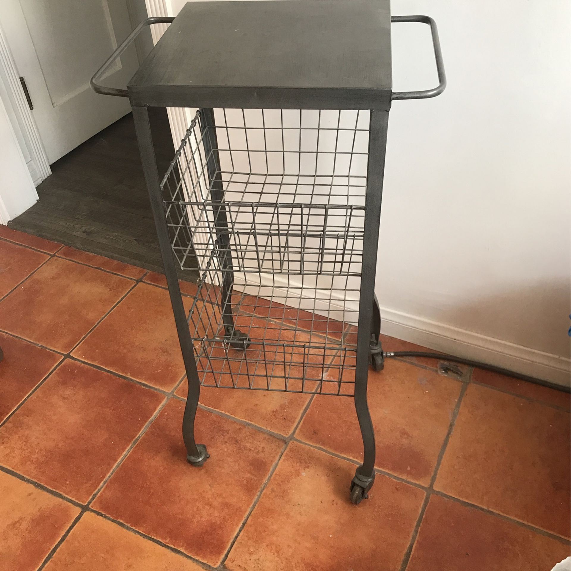 Metal Industrial/Country-style Mini Kitchen Island with Two Basket Storage