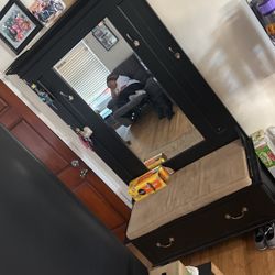 Mirror coat rack with draw