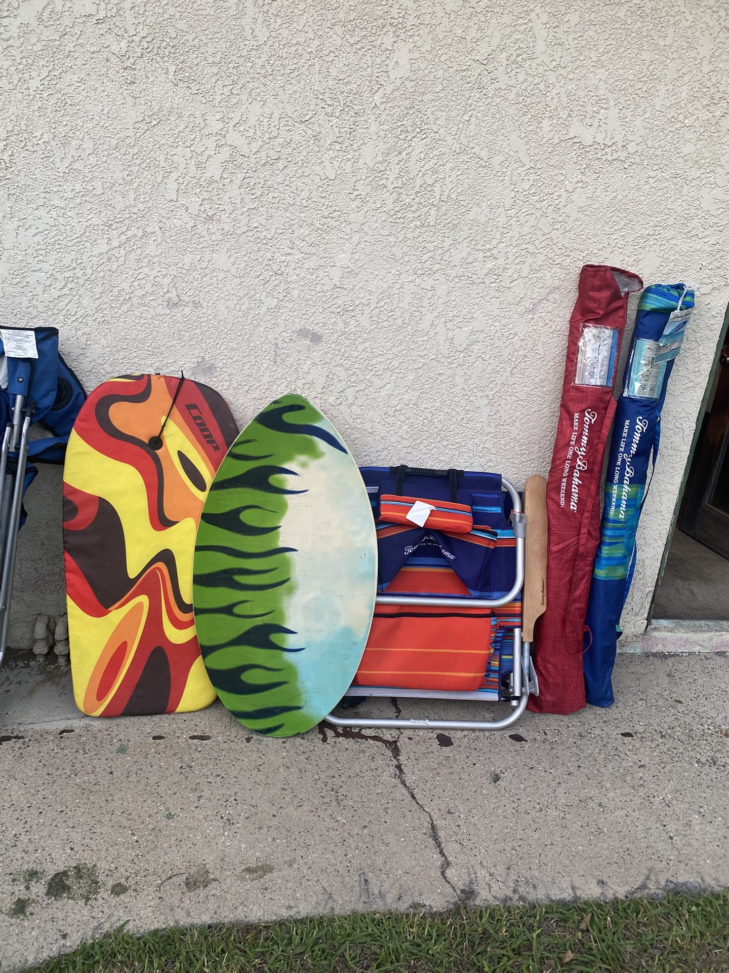 Beach Umbrellas, Boogie Boards, Chairs