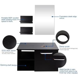 YOURLITE 28" Wall Mounted Bathroom Vanity Modern Lavatory Wood Cabinet with Mirror Oval Gold Boat Tempered Glass Sink Combo Vanities Set