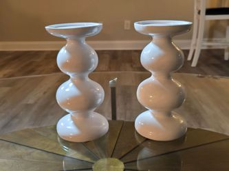 Set of 2 Modern White Wooden Candle Holders (8") - Nordic Style