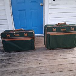 Vintage Pierre Cardin Green Canvas Suitcase Set