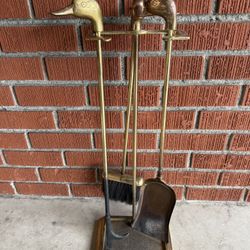 Vintage Fireplace tool set / toolset  Ducks/ Brass 