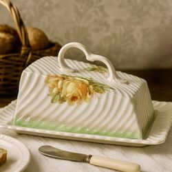 Otto Grunert OG Germany Antique 1900s Porcelain Covered Butter Dish, 8x6x4.5” REPAIRED