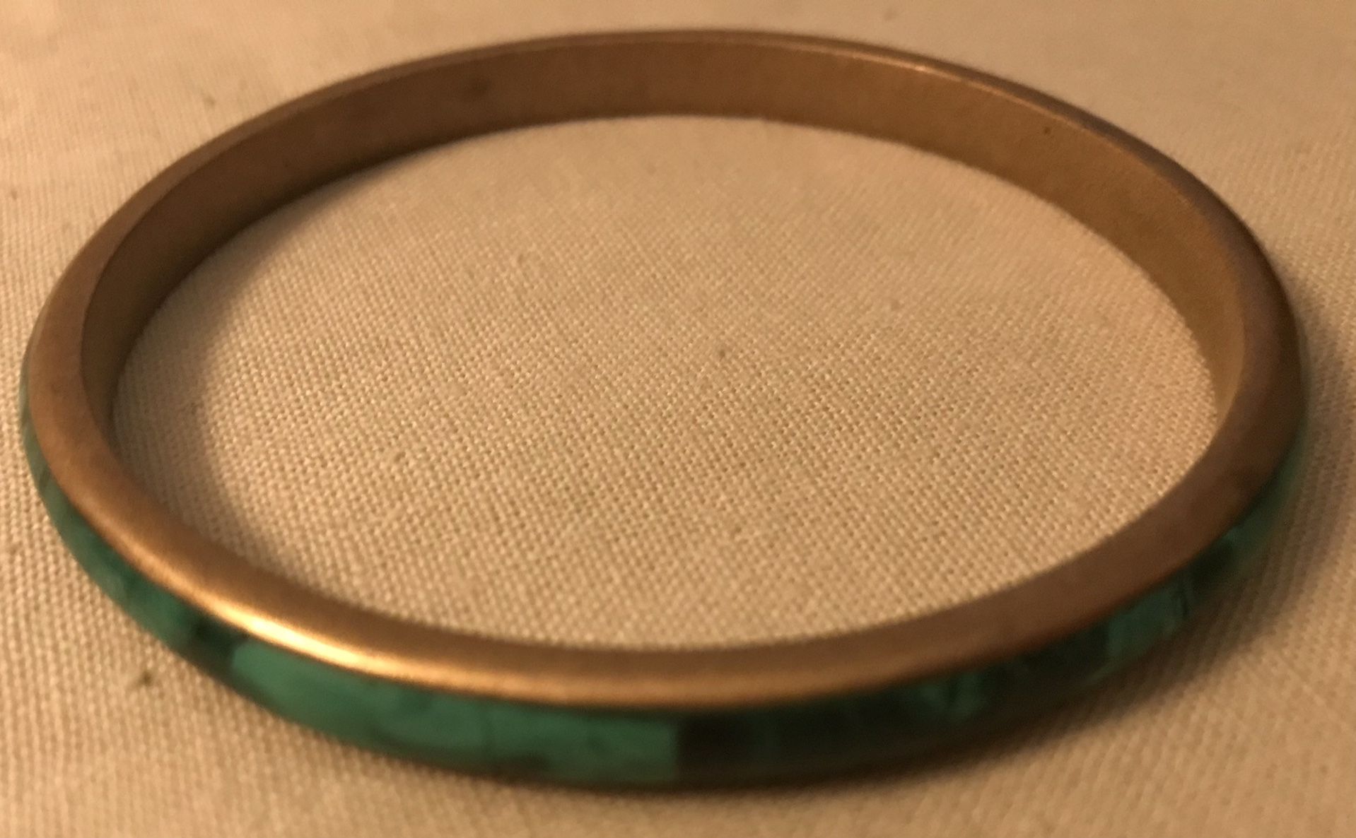 Green Malachite Stone Inlay Vintage Brass Bangle