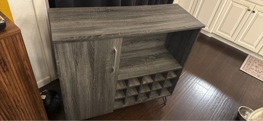 Gray Bar Cabinet with Wine Rack