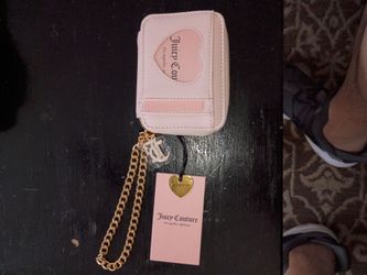 Juicy Couture beige and pink quilted ID holder wallet with a chain charm