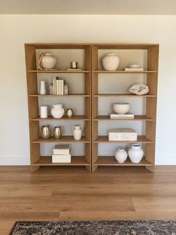 Crate & Barrel Terrazza 38" Natural Solid Oak Wood 5-Shelf Storage Bookshelf