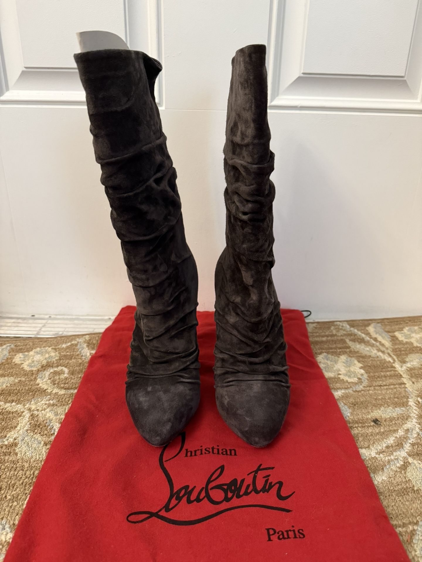 Christian Louboutin Dark Gray Suede Heeled Boots