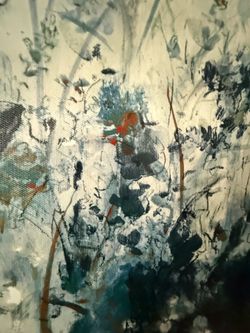 Beautiful Abstract Floral "Blue Spring I" Framed Canvas Wall Art by Artist Tim O'Toole  Approx 18.5” x 15” x 1.75”