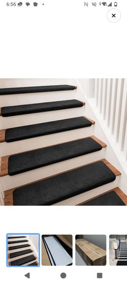 PURE ERA Carpet Stair Treads (7 Pieces) - Ultra Plush 9.5" x 30" Non-Slip Bullnose Wraparound, Black