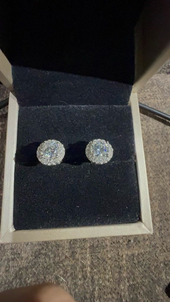 Moissanite Diamond Round Pave Earrings 6.5mm