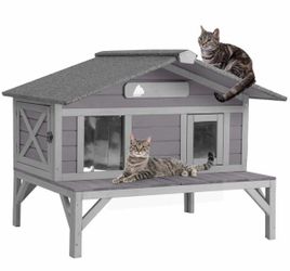 Wooden Cat House AIR92-M, Weatherproof Cat Shelter for Feral Cats