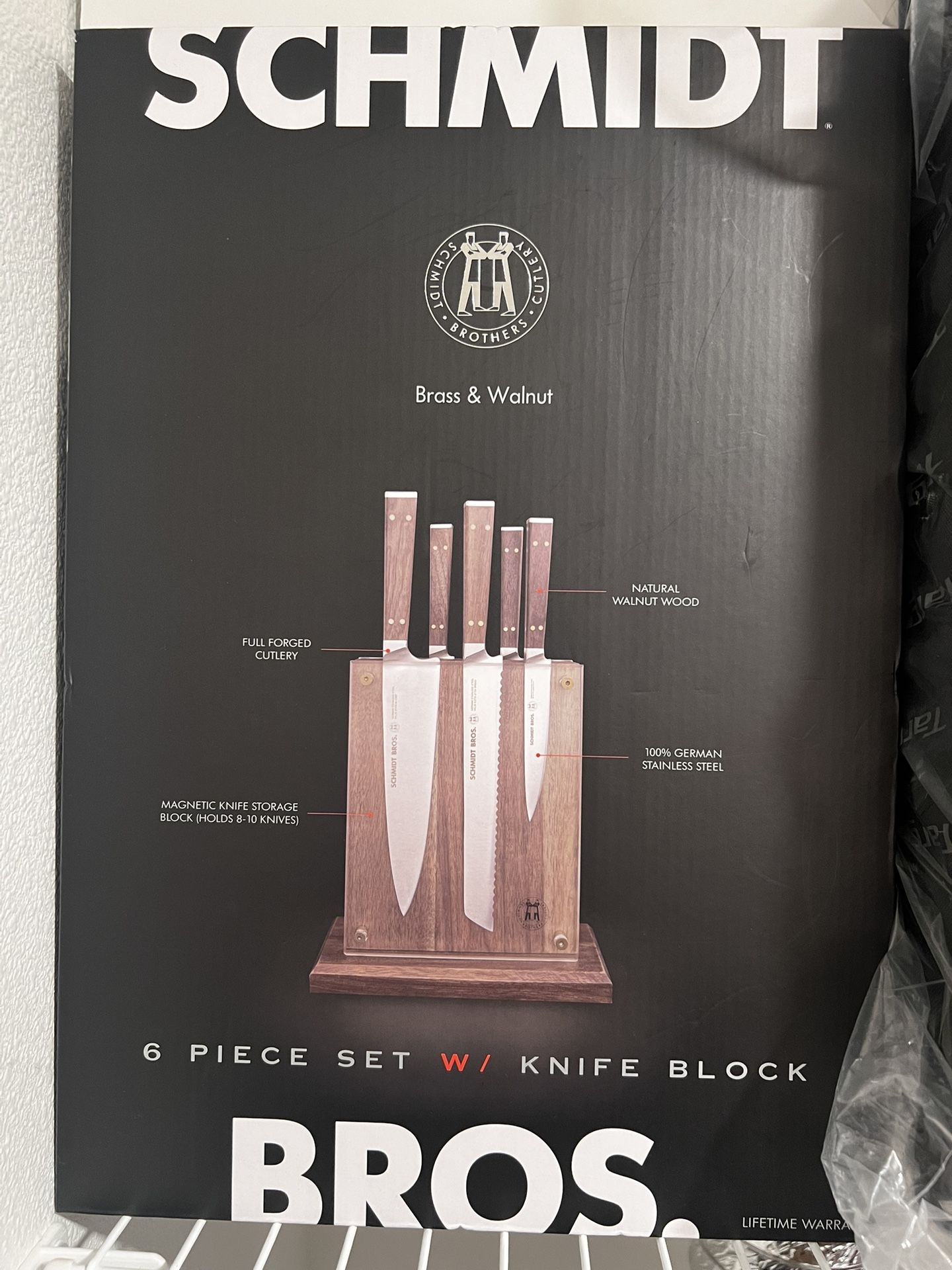 Schmidt bros Walnut And Brass NEW Knife Set