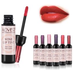 6 Pcs Wine Liquid Lipstick, Lady Long Lasting Make Up Gloss Matte Lip Tint Wine Bottle Cover, Waterproof, Gloss,Best Gift Kit Ideas for Girlfriends,