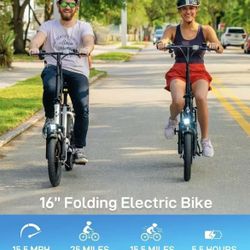 16" Electric Bike, Max 25Miles Range(Pedal-Assist) & Speed 15.5 Mph Power 350W Motor, Folding E-Bike with Removable Battery