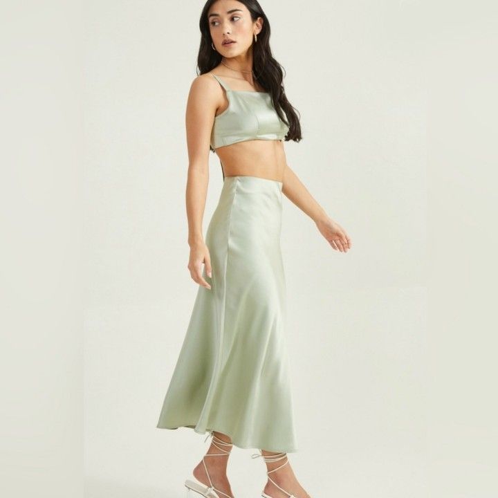 NWOT Luci Sage Satin Set By Altar'd State Small Skirt + Top