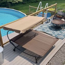 5-Star Extra Large Patio Hammock Lounge Bed with Adjustable Canopy and Pillow and Wheels