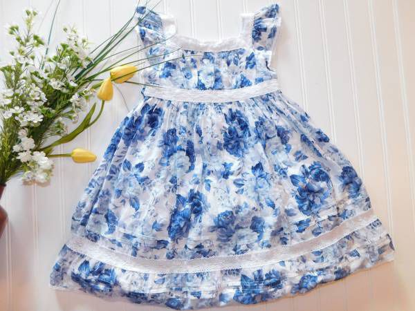 Laura Ashley Girls Dress size 3T Blue & White Toile