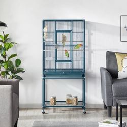 53.5″H Mobile Large Parrot Cage w/ Stand Bird Cage for Conures Parakeets Cockatiels
