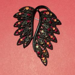 Vintage Black Angel Wings Red Rhinestones Brooch Pendant